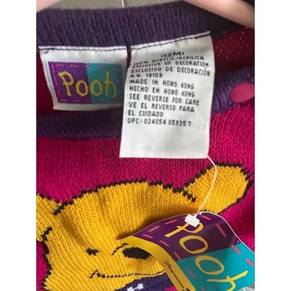 Disney Vintage Winnie the Pooh Baby Sweater 12 Months Pink Purple Knit Character - Picture 3 of 5
